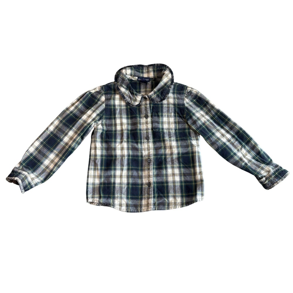 Ralph Lauren Kids Girl's Flannel Shirt Long Sleeve Green Plaid Size 6